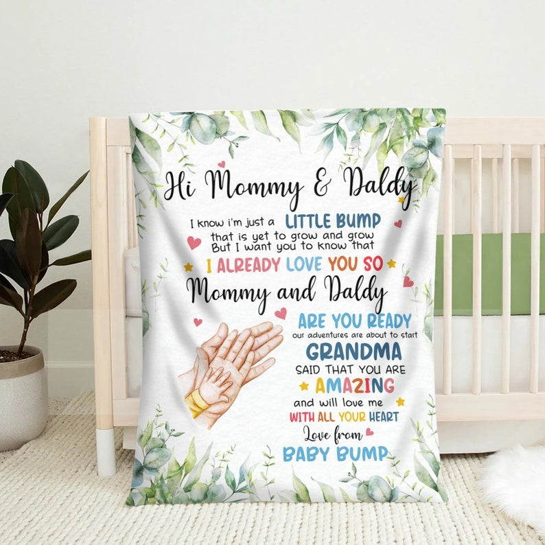 Custom Blanket for Mom and Dad, Personalized Sonogram Blanket, Pregnancy Announcement Gift, Mom to Be Gift from Bump, Daddy Gift