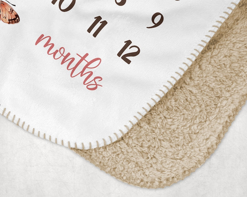Wildflower Baby Girl Milestone Blanket, Monthly Baby Growth Tracker Blanket, Newborn Girl Photo Prop, Floral Baby Shower Gift