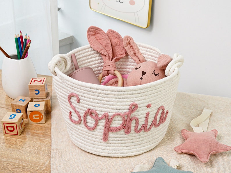 Personalized Baby Shower Gift Basket, Rope Cotton Baby Basket, Newborn Gift, Baby Name Keepsake, Easter Basket