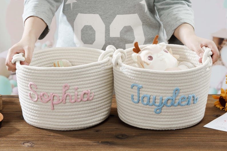 Personalized Handmade Basket, Baby Gift, Baby Shower Gift Cotton Rope Basket, Baby Basket, Toy Basket Name Newborn Monogram Baby Name Gift