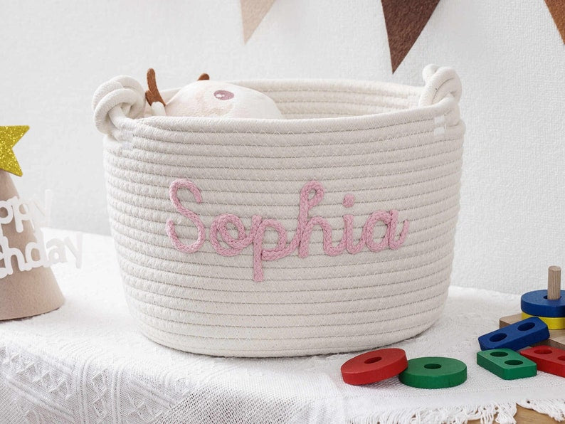 Personalized Handmade Basket, Baby Gift, Baby Shower Gift Cotton Rope Basket, Baby Basket, Toy Basket Name Newborn Monogram Baby Name Gift