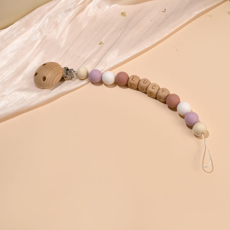 Custom Pacifier Clip, Personalized Newborn Soother Clip, Baby Name Wooden Pacifier chain, Handmade Baby Party Baptism Holder, Shower Gift