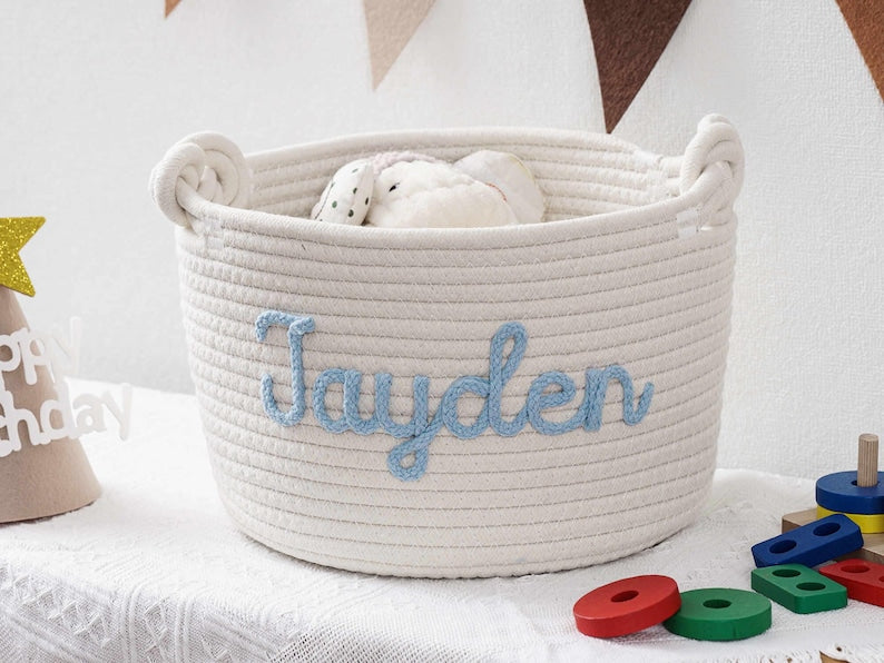 Personalized Handmade Basket, Baby Gift, Baby Shower Gift Cotton Rope Basket, Baby Basket, Toy Basket Name Newborn Monogram Baby Name Gift