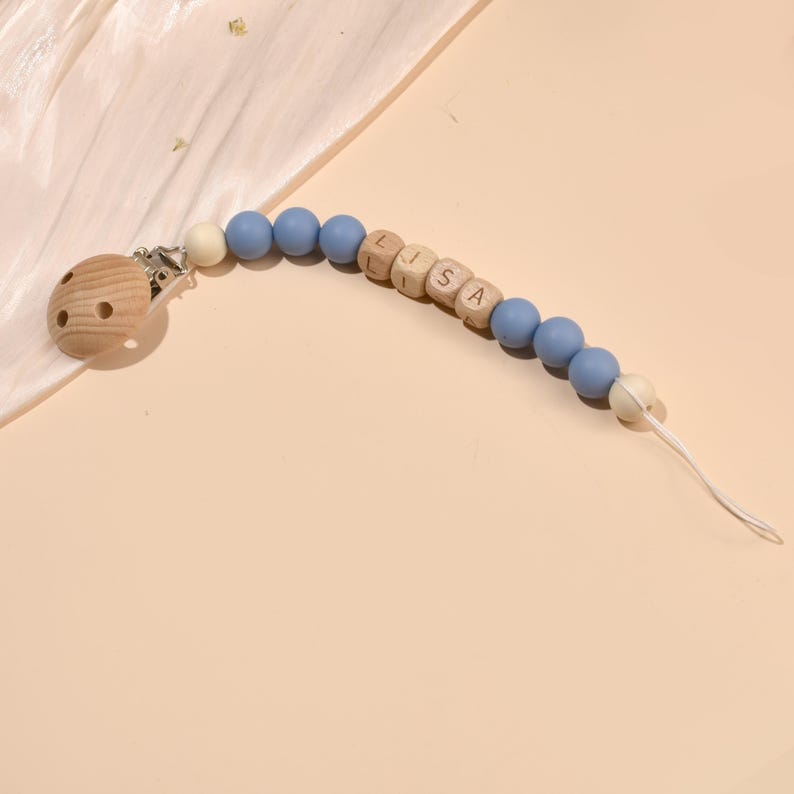 Custom Pacifier Clip, Personalized Newborn Soother Clip, Baby Name Wooden Pacifier chain, Handmade Baby Party Baptism Holder, Shower Gift