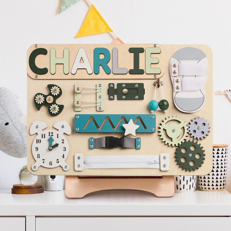 Personalized Baby Busy Board, Wooden Montessori Toys, Baby Shower Gift, Toddler Gifts, Baby Christmas Gifts Custom Name