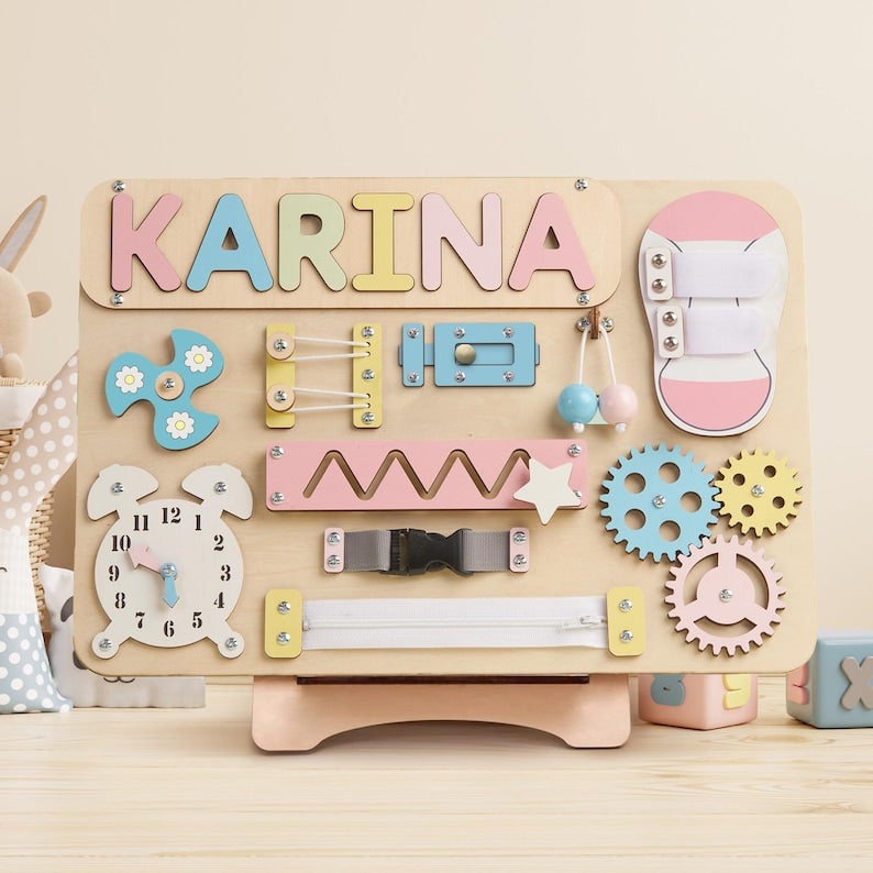 Personalized Baby Busy Board, Wooden Montessori Toys, Baby Shower Gift, Toddler Gifts, Baby Christmas Gifts Custom Name