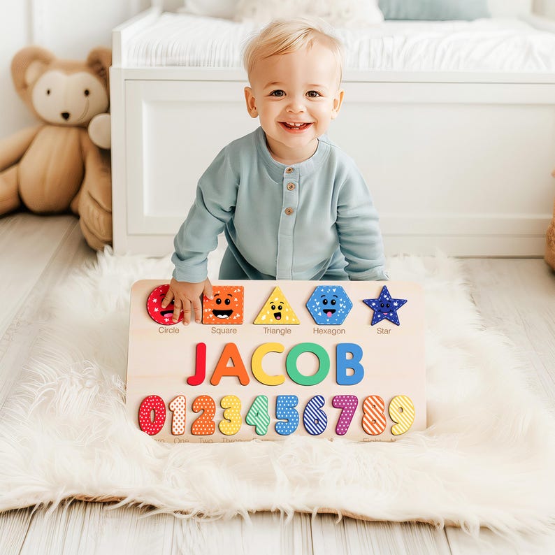 Personalized Gifts for Baby Boys and Girls, Personalized Toys for Baby, Toddlers Name Puzzle, Wooden Name Puzzle, Custom Baby Shower Gift