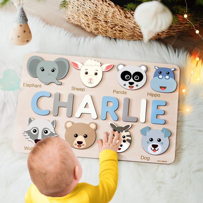 Wooden Busy Board Puzzle, Personalized Name Puzzle Toy, Baby Girl Gift,  Wood Toys for One Year Old