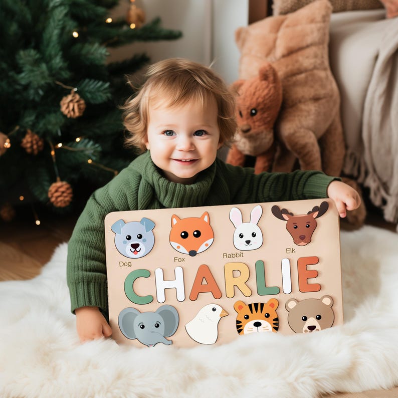 Wooden Busy Board Puzzle, Personalized Name Puzzle Toy, Baby Girl Gift,  Wood Toys for One Year Old
