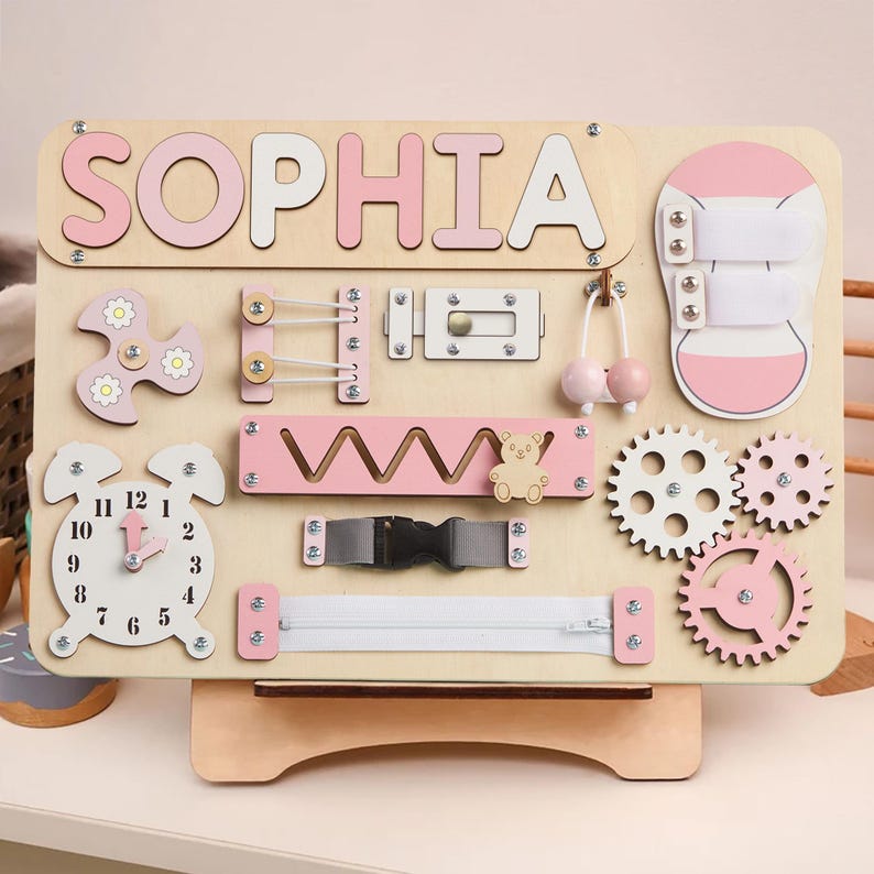 Personalized Baby Busy Board, Wooden Montessori Toys, Baby Shower Gift, Toddler Gifts, Baby Christmas Gifts Custom Name