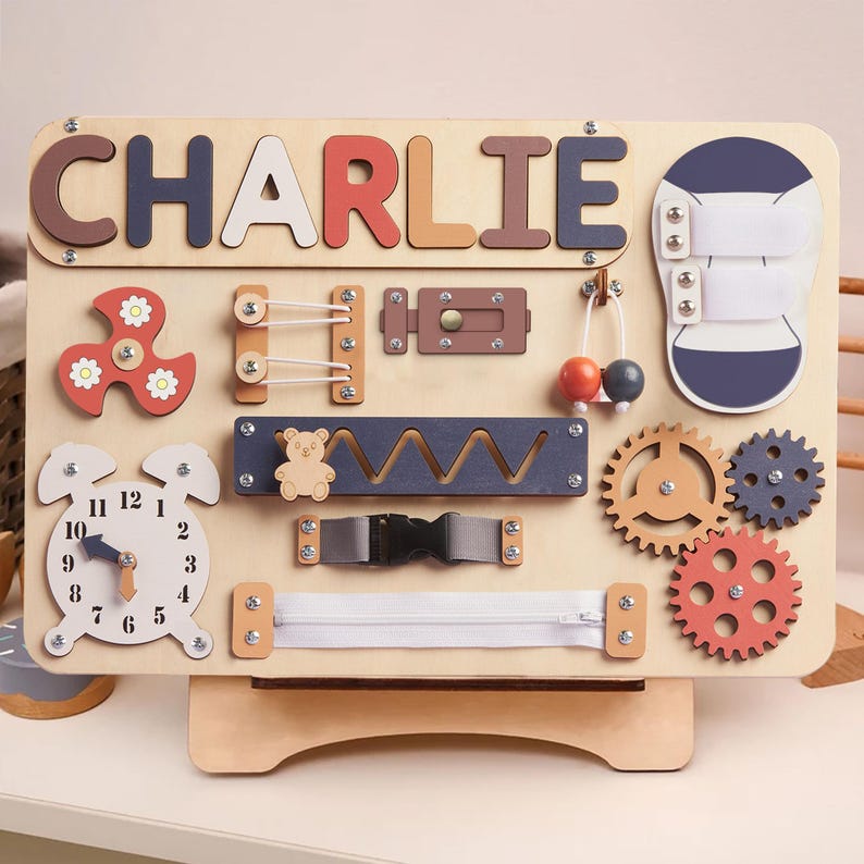 Personalized Baby Busy Board, Wooden Montessori Toys, Baby Shower Gift, Toddler Gifts, Baby Christmas Gifts Custom Name