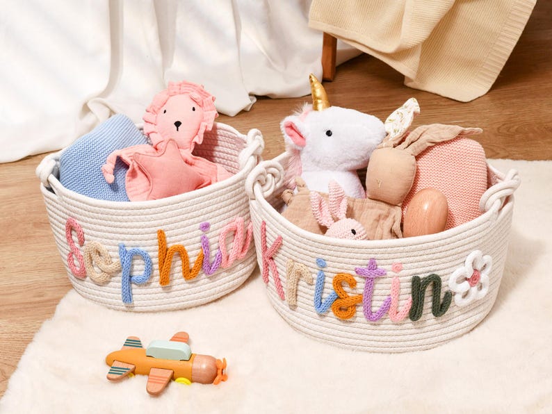 Personalized Baby Shower Gift Basket, Handmade Cotton Rope Baby Gift Basket, Custom Baby Basket