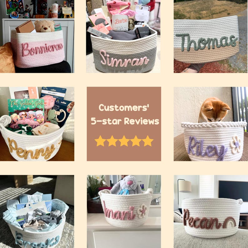 Personalized Handmade Baby Basket – Custom Baby Gift, Baby Shower Gift, I-Cord Knitting Storage & Toy Organizer