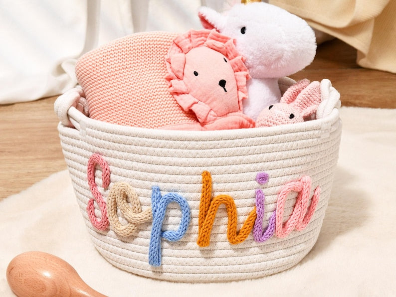 Personalized Baby Shower Gift Basket, Handmade Cotton Rope Baby Gift Basket, Custom Baby Basket