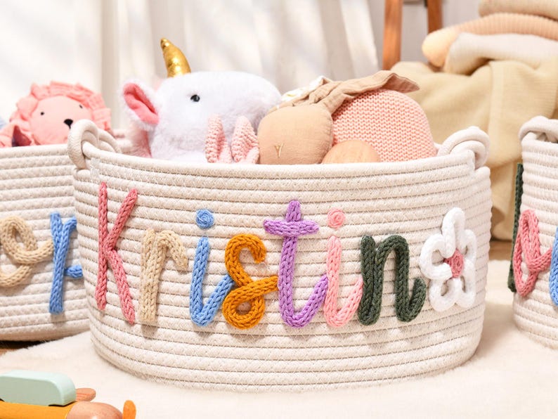 Personalized Baby Shower Gift Basket, Handmade Cotton Rope Baby Gift Basket, Custom Baby Basket