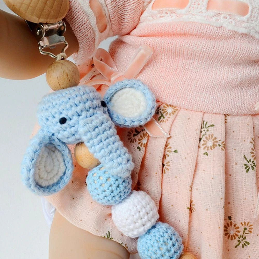 Themed Baby Pacifier Clip – Wooden Striped Toy with Storage Pouch - Babyclipstore TUD3535
