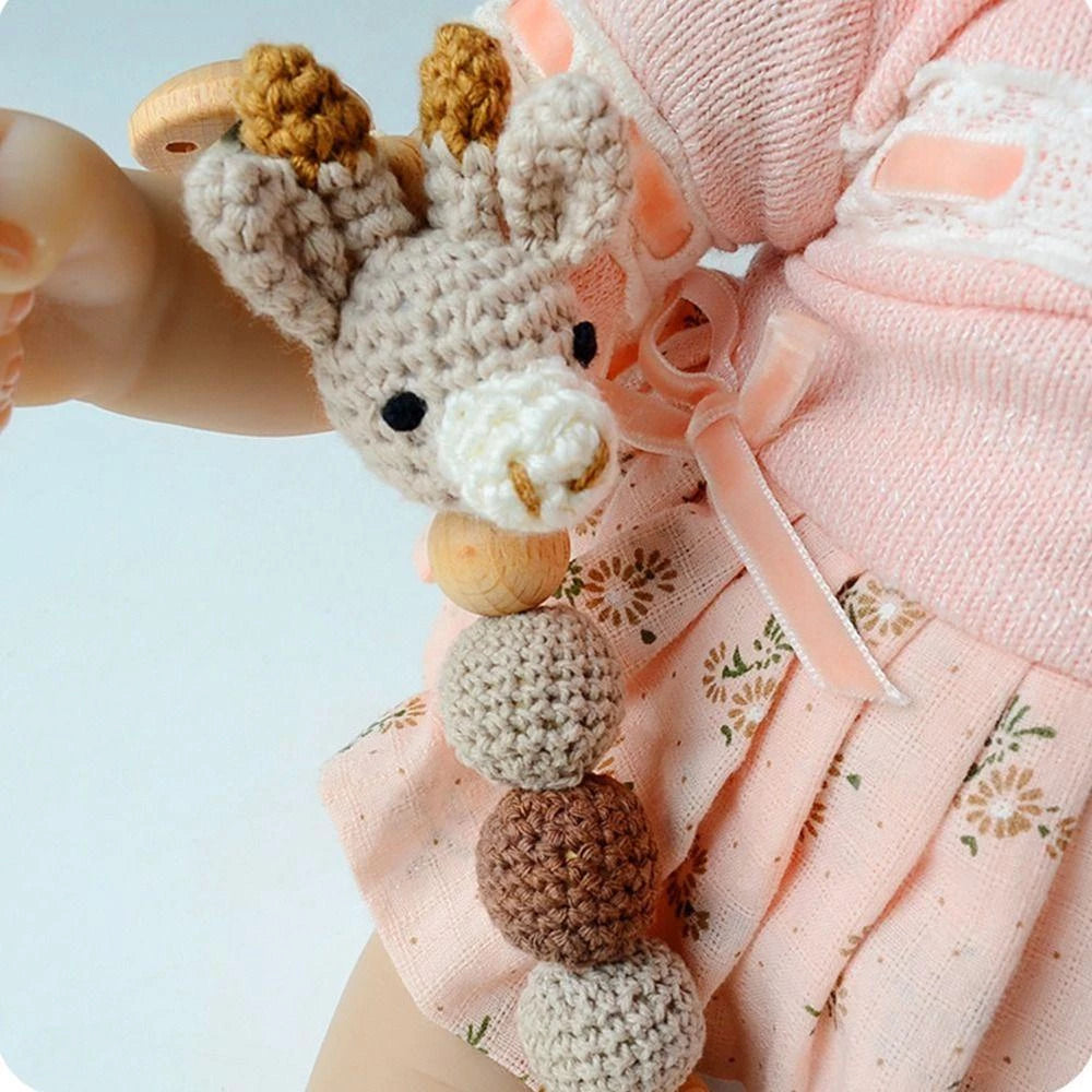 Themed Baby Pacifier Clip – Wooden Striped Toy with Storage Pouch - Babyclipstore TUD3535